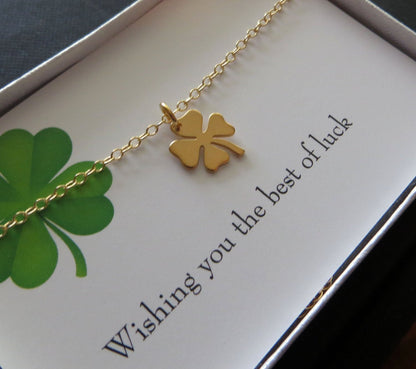 Lucky charmcc necklace, Shamrock, four leaf clover, best wishes gift, good luck gift for friends, co worker gift, you are my lucky charm